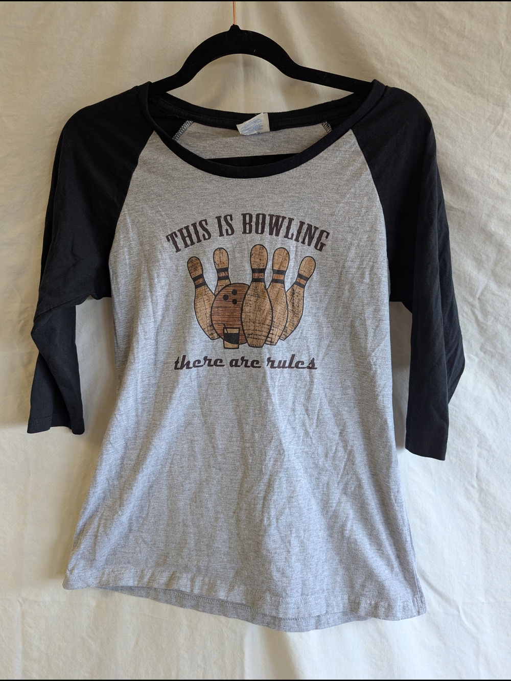 Big Lebowski Bowling Graphic Raglan Tee - Grey & Black